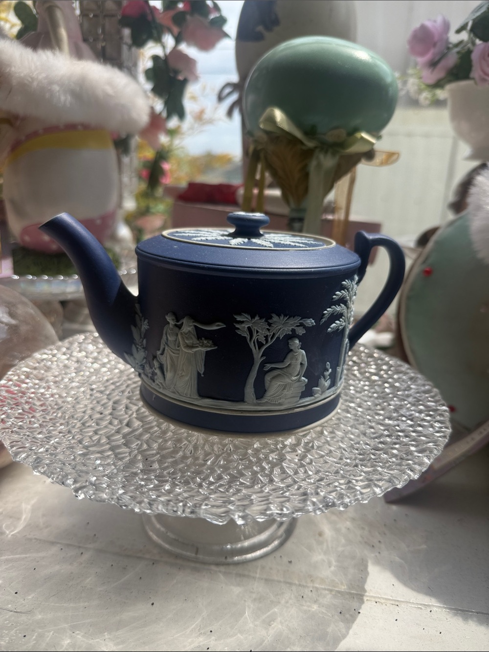 Wedgewood Jasper-COLBALT BLUE RARE Style Relief Teapot Home Art